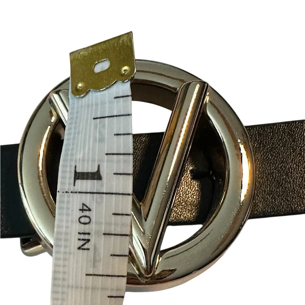 Mario Valentino Black Leather Baby Belt with Gold Tone Buckle Large